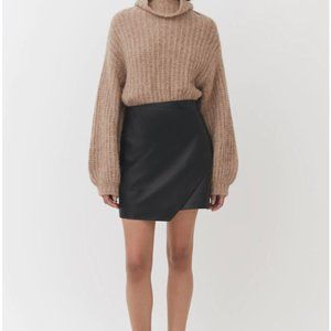 🆕 Cuyana Leather Paneled Mini Skirt • Black • Sz L • NWT
